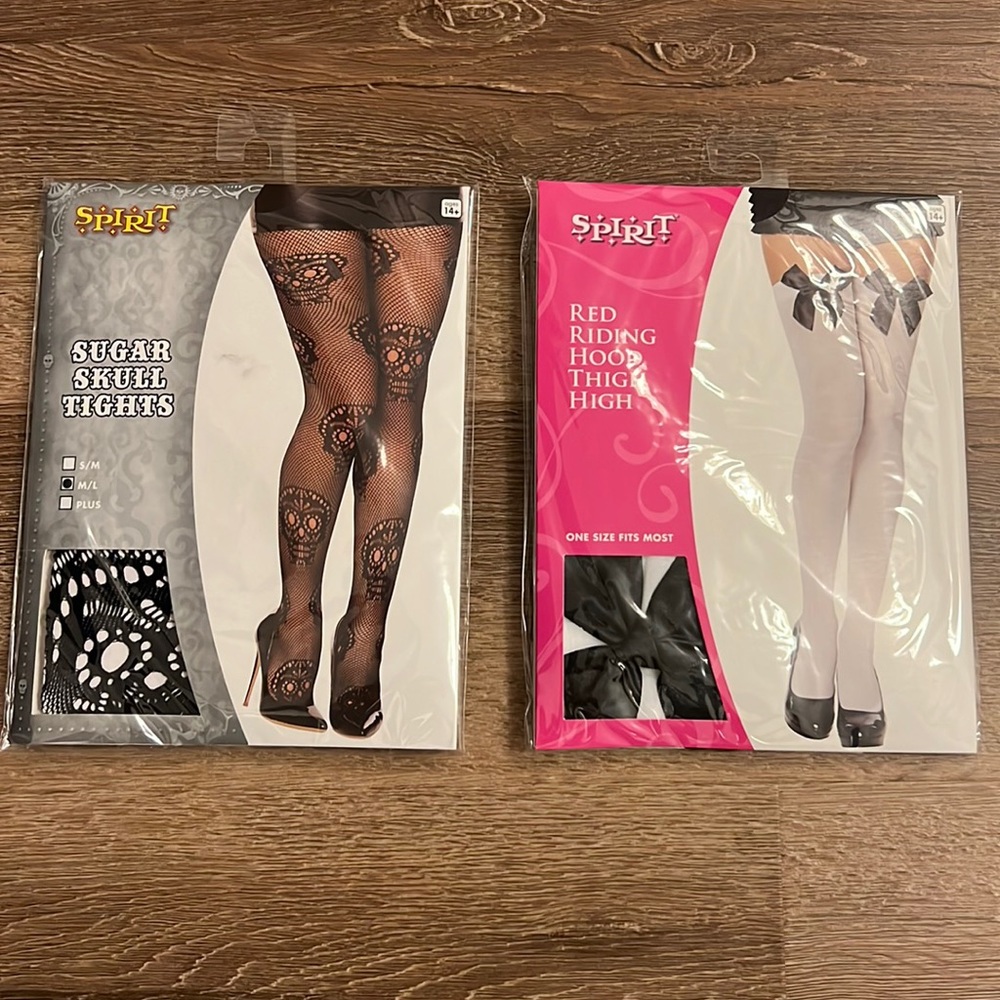 Brand new unopened Spirit Sugar Skull Tights and Red Riding Hood Thigh High
